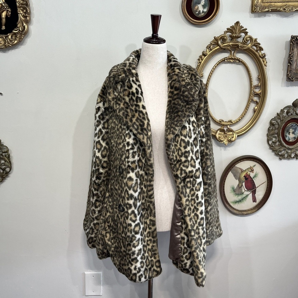 Seventh Avenue Vintage‎ Leopard Faux Fur Double-Breasted Coat Size M